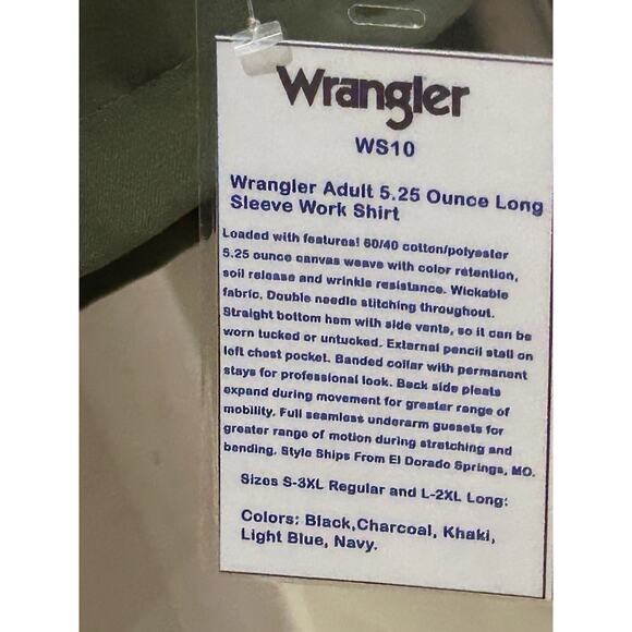 NWT Wrangler Green Button-Up Canvas Shirt Men's size L - Picture 4 of 6